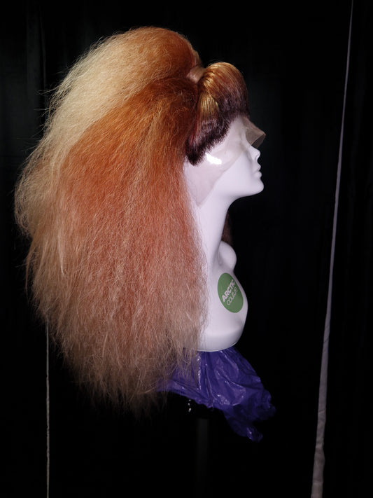 Copper Balayage Crimped Fluffy 80s Drag Half-Pony Wig