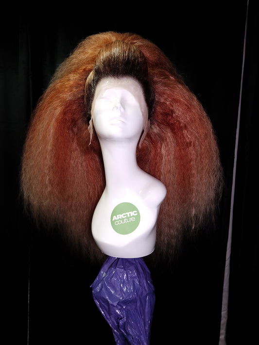 Copper Balayage Crimped Fluffy 80s Drag Half-Pony Wig