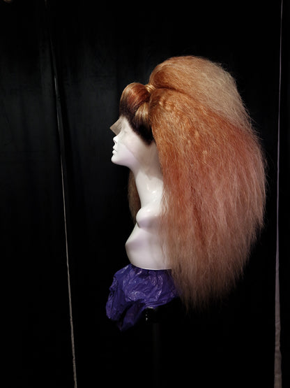 Copper Balayage Crimped Fluffy 80s Drag Half-Pony Wig
